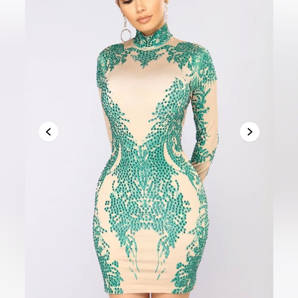 Fashion Nova Green and Nude Long Sleeve Dressing